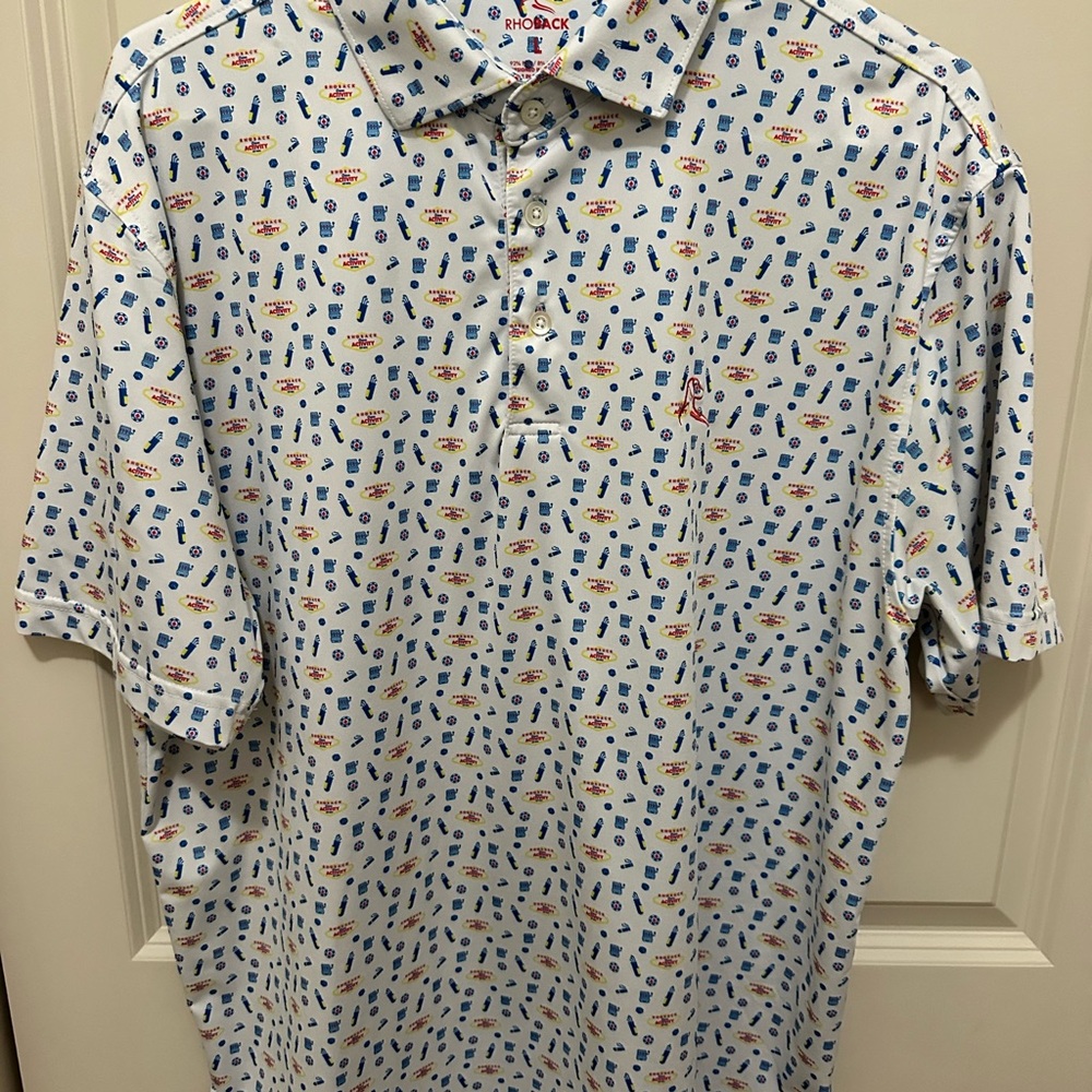 Rhoback Men's White Polo with Blue and Red Pattern